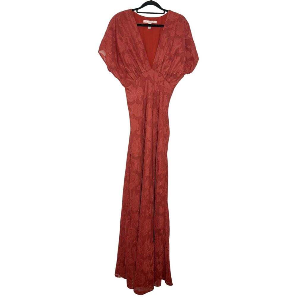 BHLDN Hutch Rust Orange Event Floral Motif Lindy V Neck Maxi Dress - 2 - Picture 2 of 9